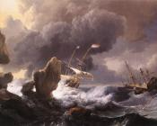 Ships in Distress off a Rocky Coast - 卢多尔夫·巴克赫伊森